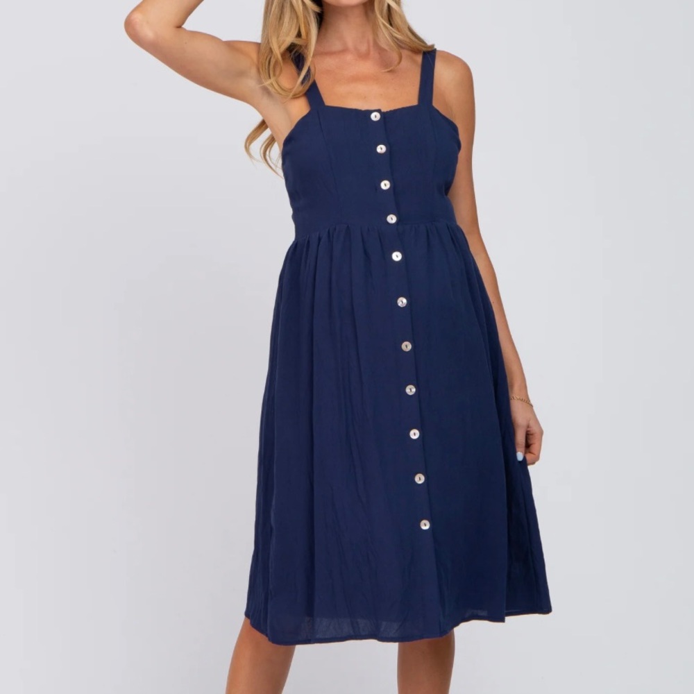PINKBLUSH Navy Button Front Maternity Midi Dress size M